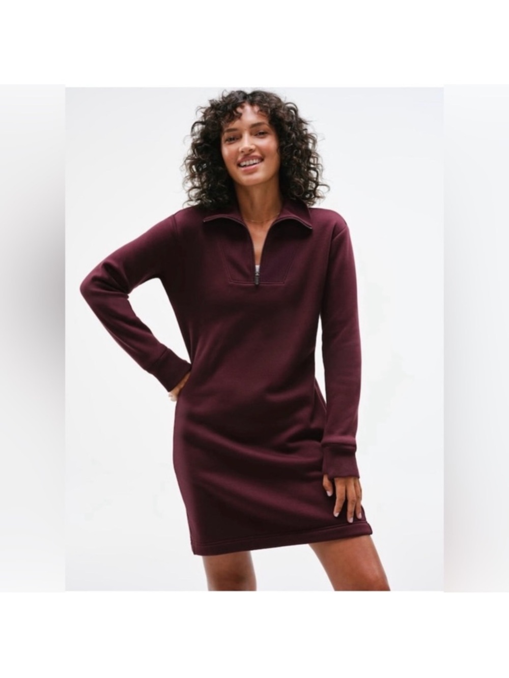 Athleta Women’s Half-zip Cozy Karma dress in wine